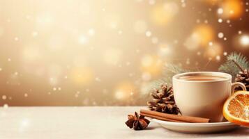 tazza di caffè a Natale fotorealistico copia spazio. generativo ai foto