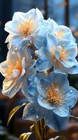 blu orchidea su vas e tramonto ai generato foto