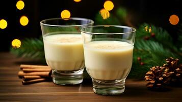 Natale latte bevanda con spezie, zabaione, nel bicchiere occhiali, vacanza umore. ai generato. foto