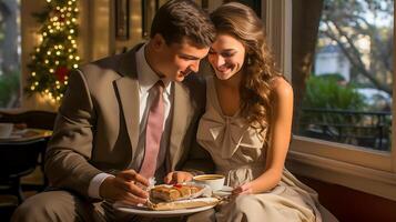 festeggiare amore, di coppia sorpresa i regali su San Valentino giorno. ai generato foto