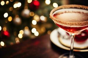 festivo vacanza cocktail con un' scintillante zuccherato orlo. scintillante vacanza nuovo anno festa. generativo ai foto