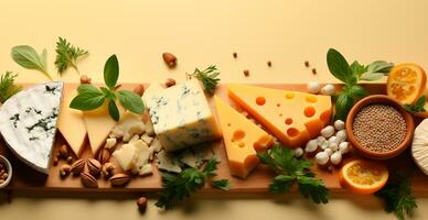 ai generato parecchi varietà di formaggio, elite varietà di formaggio fatto a partire dal latte - ai generato Immagine foto