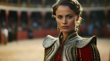 ai generato un' bellissimo spagnolo donna matador nel tradizionale abbigliamento foto