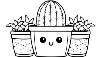 ai generato carino cactus colorazione pagina disegno illustrazione. colorazione attività per bambini. semplice carino ragazzo disegno. foto
