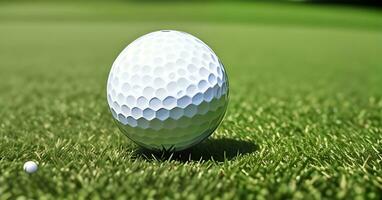 ai generato golf palla su verde erba con sfocatura sfondo. il Immagine era creato utilizzando generativo ai. foto