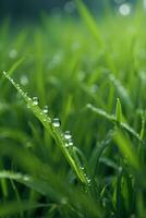 un' naturale verde erba con acqua gocce sfondo. foto