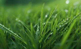 un' naturale verde erba con acqua gocce sfondo. foto
