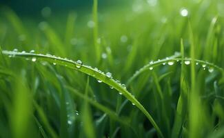 un' naturale verde erba con acqua gocce sfondo. foto