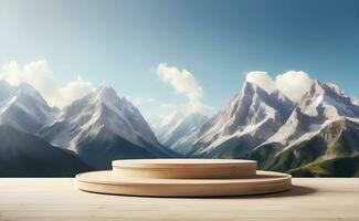moderno podio con bellissimo montagna sfondo. foto