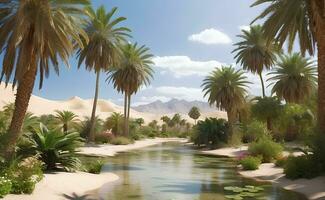 bellissimo oasi con tropicale impianti nel deserto. foto