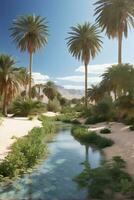 bellissimo oasi con tropicale impianti nel deserto. foto