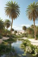 bellissimo oasi con tropicale impianti nel deserto. foto