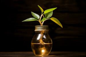 un' pianta nel un' bicchiere vaso su un' tavolo, generativo ai foto