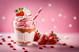 un' fragola frappè con frustato crema e fragole. ai-generato foto