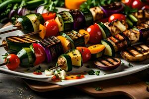 grigliato verdure su spiedini con verdure. ai-generato foto