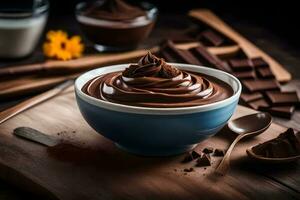 cioccolato budino nel un' ciotola. ai-generato foto