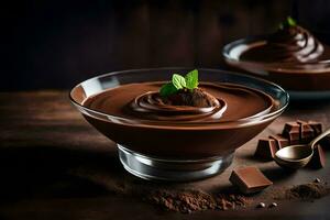 cioccolato budino nel un' bicchiere ciotola. ai-generato foto