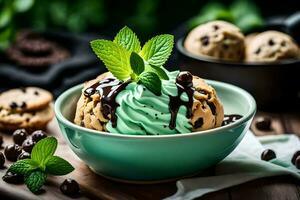 cioccolato patata fritta biscotti e ghiaccio crema nel un' ciotola. ai-generato foto