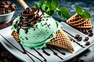 ghiaccio crema con menta e cioccolato. ai-generato foto