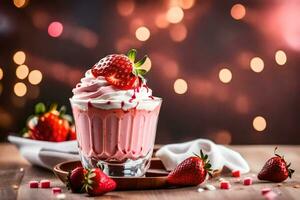 un' fragola frappè con frustato crema e fragole. ai-generato foto