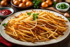 francese patatine fritte su un' piatto. ai-generato foto