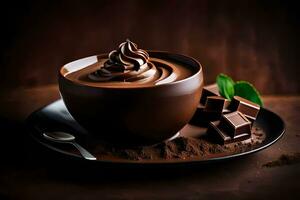 cioccolato e caffè su un' buio sfondo. ai-generato foto