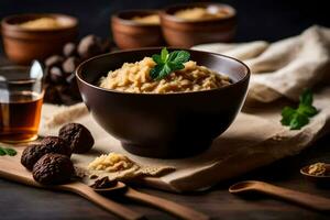 budino con noccioline e spezie nel un' ciotola. ai-generato foto