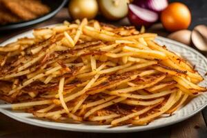 francese patatine fritte su un' piatto. ai-generato foto