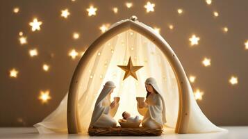 ai generativo Natale stellato Natività scena diorama raffigurante il storia di Gesù' nascita foto