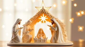 ai generativo Natale stellato Natività scena diorama raffigurante il storia di Gesù' nascita foto
