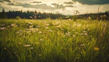 ai generato natura bellezza nel tramonto, pianta, paesaggio, fiore, e estate generato di ai foto