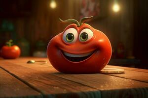 super cartone animato contento pomodoro vegetariano. creare ai foto