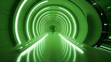 ai generato vuoto verde futuristico tunnel. tecnologia design. foto