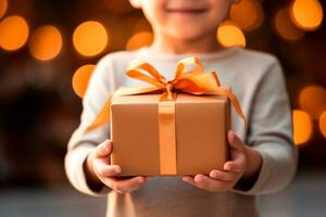 figli di giorno - un' bambino ricevente o dando un' regalo. figli di giorno è un' commemorativo Data, celebre ogni anno nel onore di bambini. ogni nazione ha un' celebrazione Data. ai generativo foto