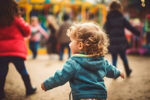 figli di giorno - ragazzi e ragazze giocando insieme, radiante sorrisi schiarimento il giorno. un' del bambino Sorridi è il più grande ricchezza nel il mondo.. ai generativo foto