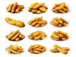 ai generato fritte Banana collezione isolato su bianca sfondo foto