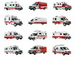 ambulanza collezione isolato su bianca sfondo collezione, impostare, isolato, sfondo, biancocon ai generato. foto