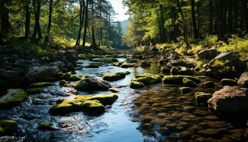 ai generato tranquillo scena natura bellezza riflessa nel il fluente acqua generato di ai foto