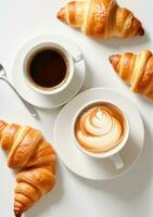 ai generato un' tazza di caffè e brioche isolato su un' bianca sfondo. ai generato foto