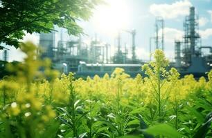 chimico industriale pianta circondato di verde alberi e blu cielo su un' estate giorno. foto