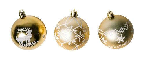 oro ornamentale Natale palle, isolato su bianca o trasparente sfondo. foto