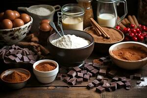 cioccolato torta e caramella ingredienti. ai generativo foto