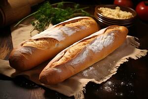 appena al forno artigiano autentico francese baguette. ai generativo foto