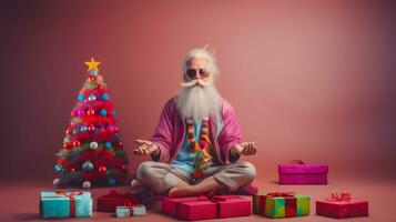 un' freddo moderno Santa Claus Meditare e scoperta alcuni pace nel il suo vita. ai generato foto