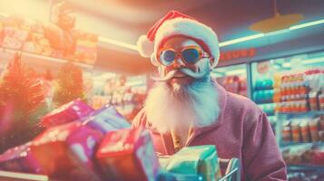 moderno Santa fare il suo Natale acquisti. ai generato foto