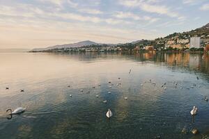 inverno paesaggio di montreux città su un' freddo giorno, Svizzera foto