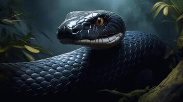 ai generato farfalla nero mamba serpente sfondo foto