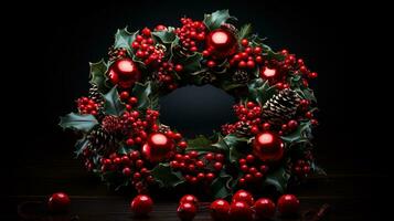 vivace rosso e verde Natale ghirlanda con scintillio luci, segnalazione il arrivo di gioioso celebrazioni foto
