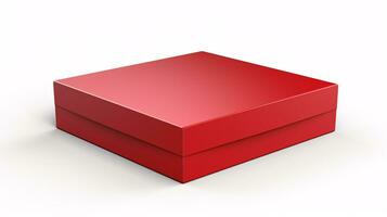 un' 3d illustrazione di un' rosso, vacante, piazza scatola di cartone su un' pianura bianca sfondo, Usato per progettazione presentazioni. foto