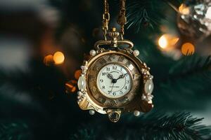 ai generato un' oro orologio sospeso a partire dal un' Natale albero foto